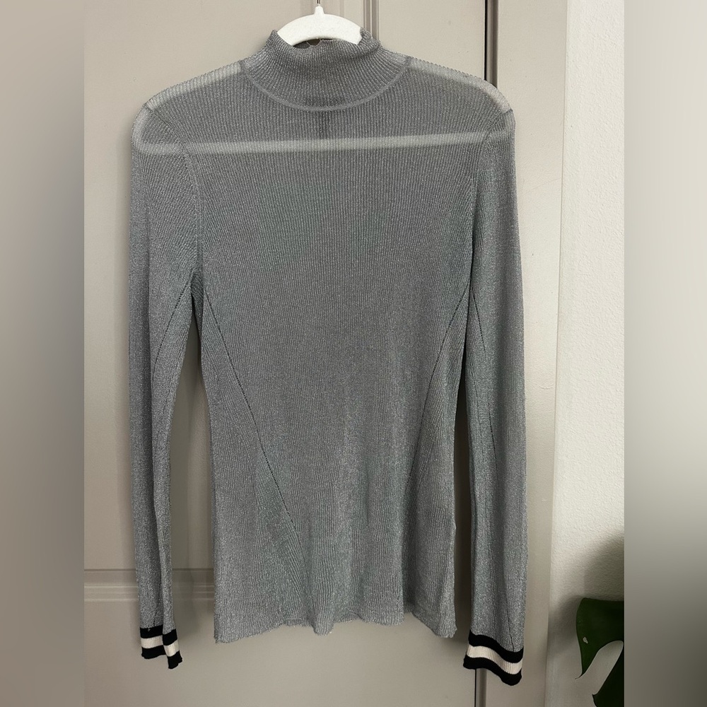 Rag & Bone Sheer Pryia Silver Festive Shimmer Holiday Turtleneck Top - Picture 4 of 11